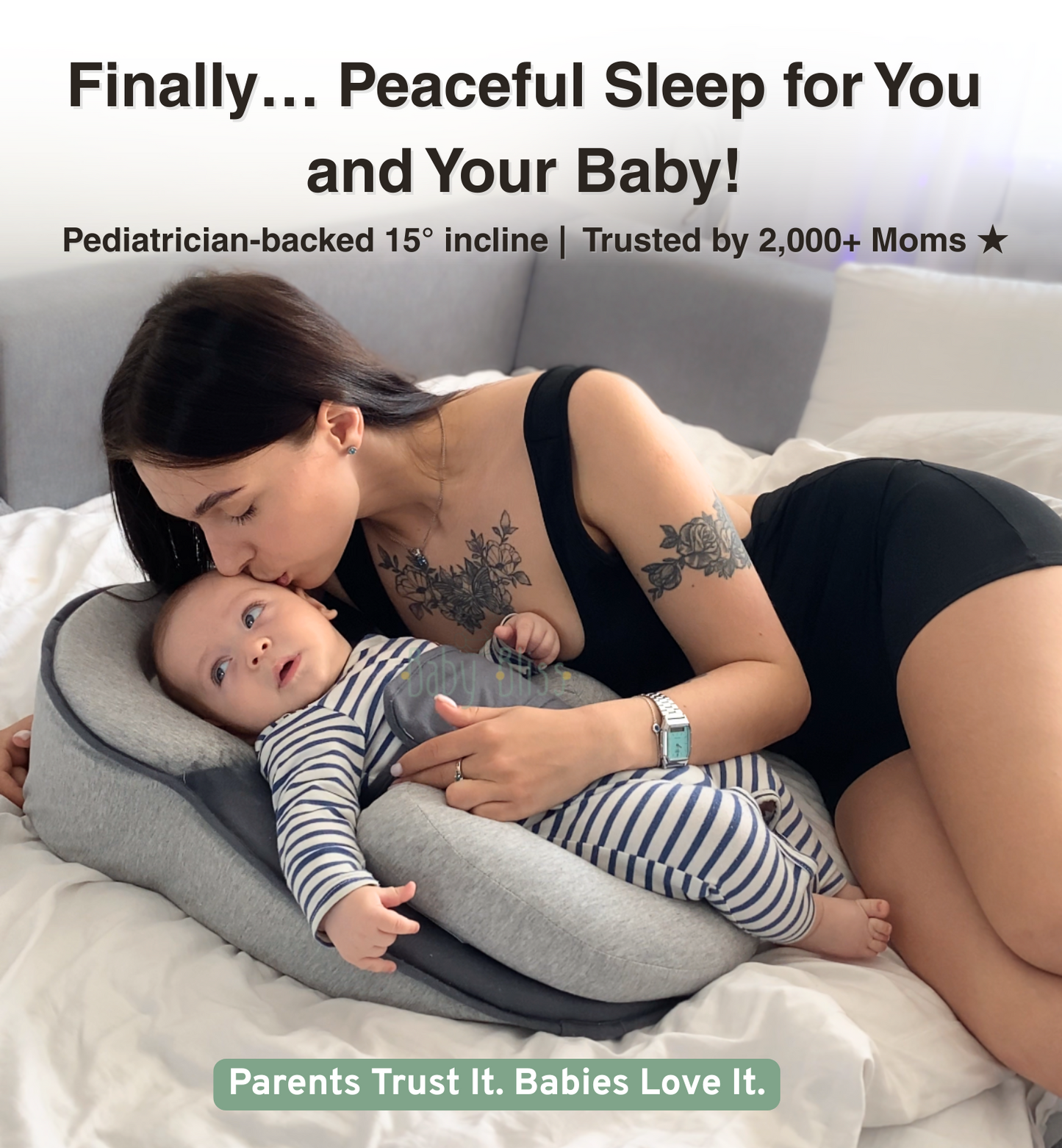 BabyBliss™ Nest anti-reflux baby lounger with 15° incline for newborns