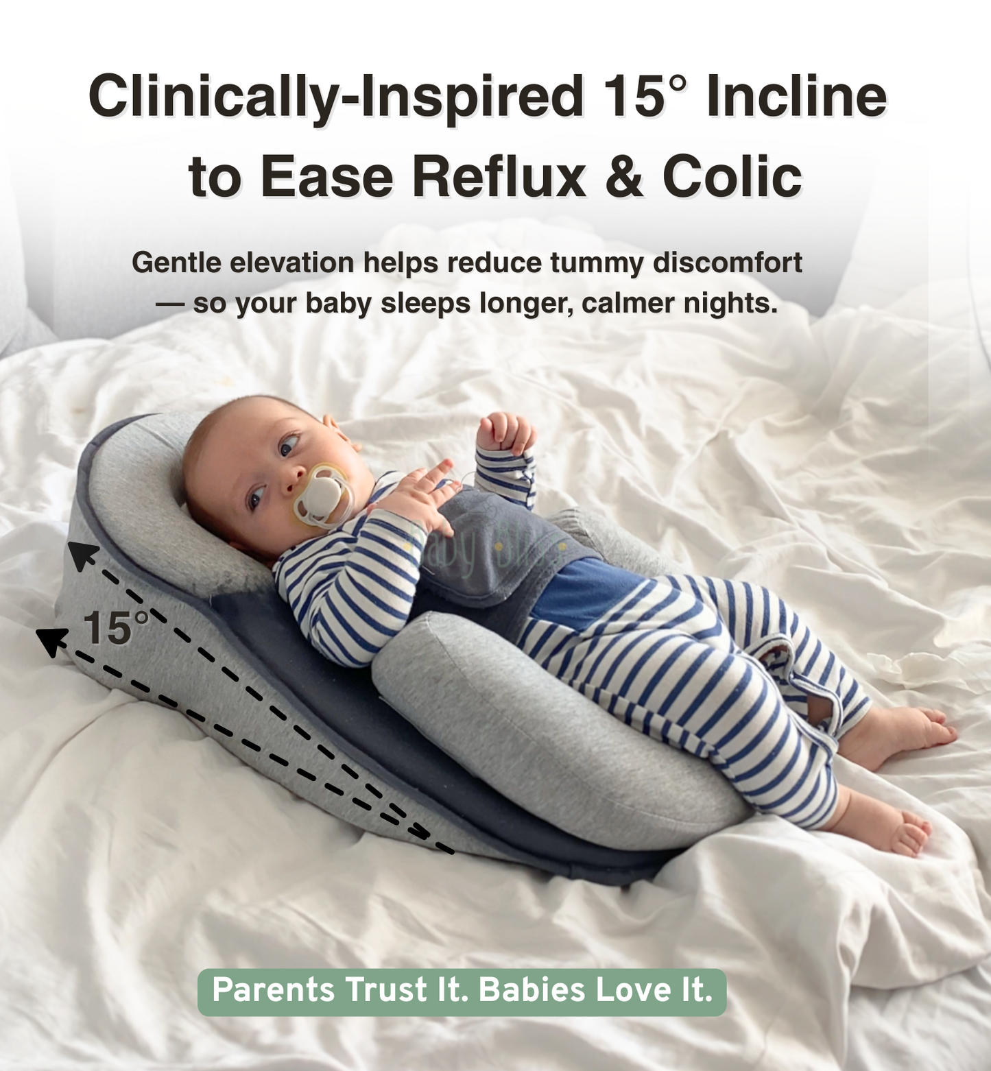 15° inclined baby lounger to relieve reflux and colic