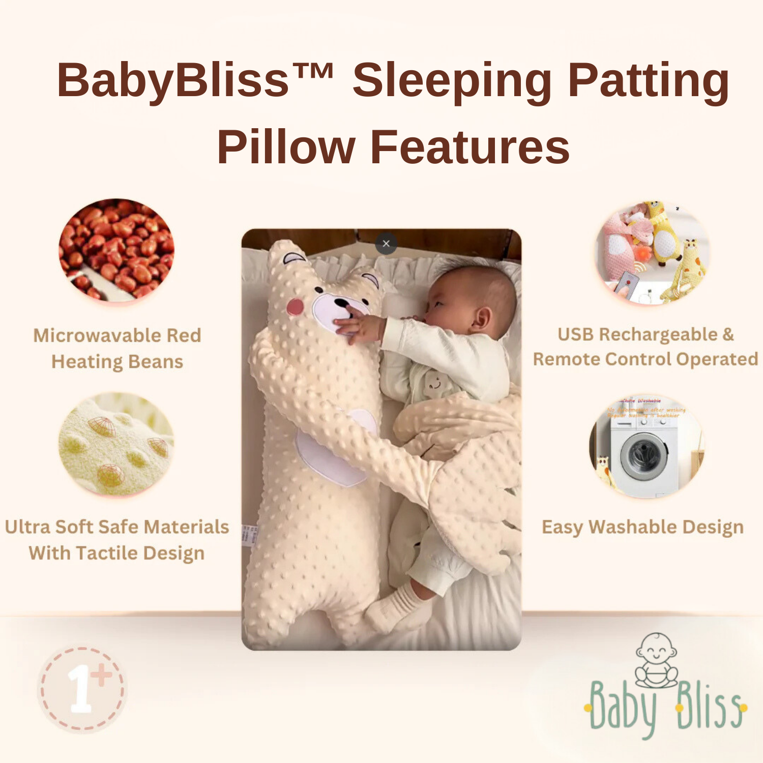 thumbnail image 2 of White Swan Baby Patting Pillow – 24 Inch Soothing Sleep Aid With Remote Control, Machine Washable 2 of 10