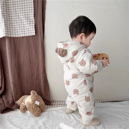 Winter Bear Fleece Hooded Romper