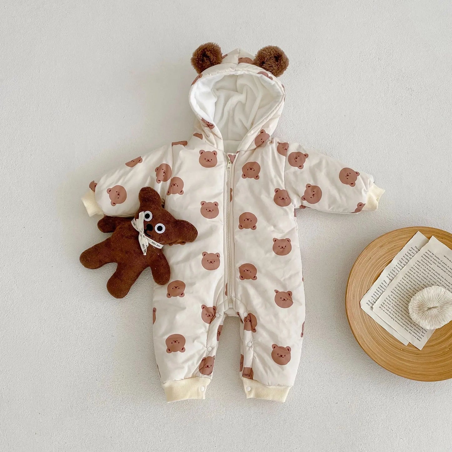 Winter Bear Fleece Hooded Romper