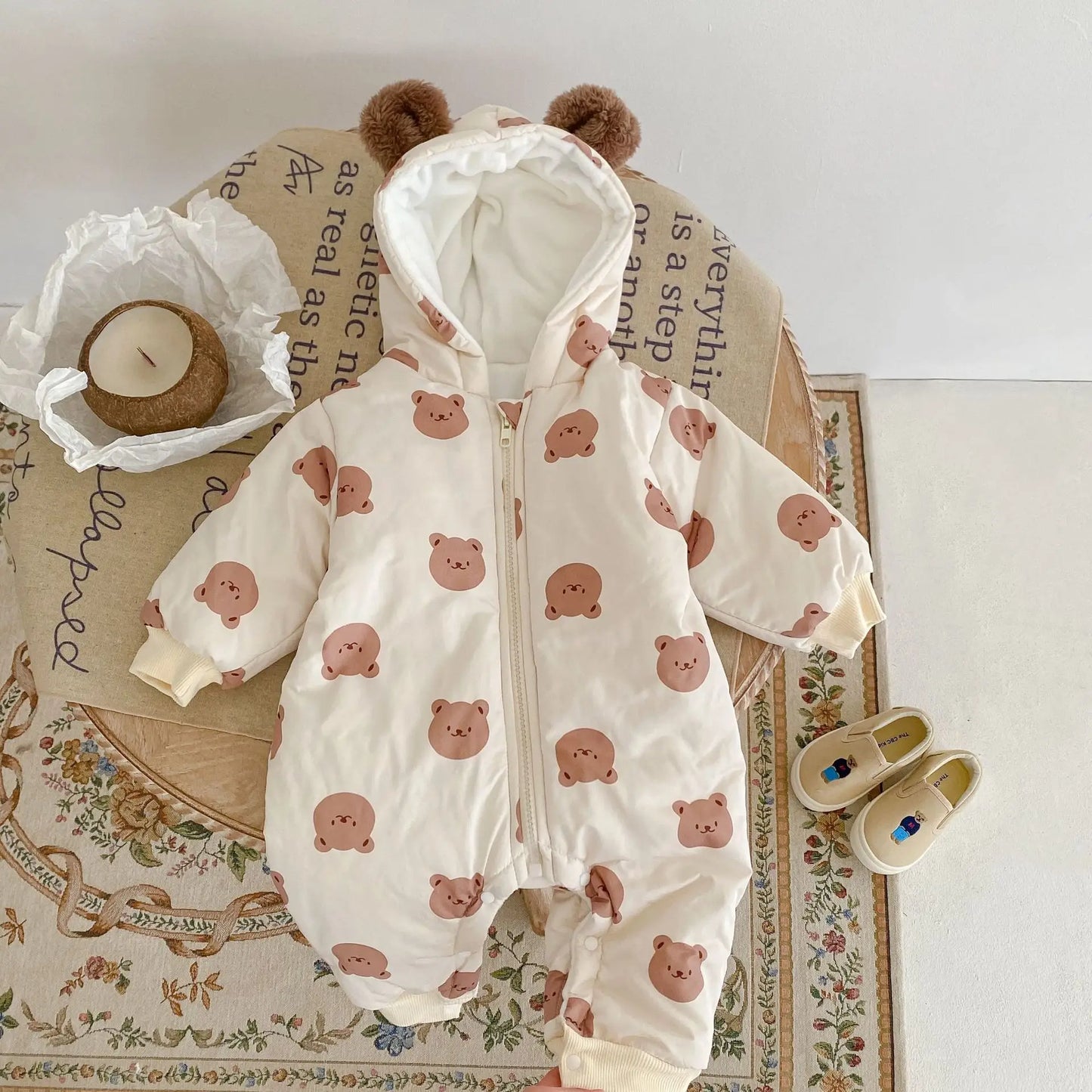 Winter Bear Fleece Hooded Romper